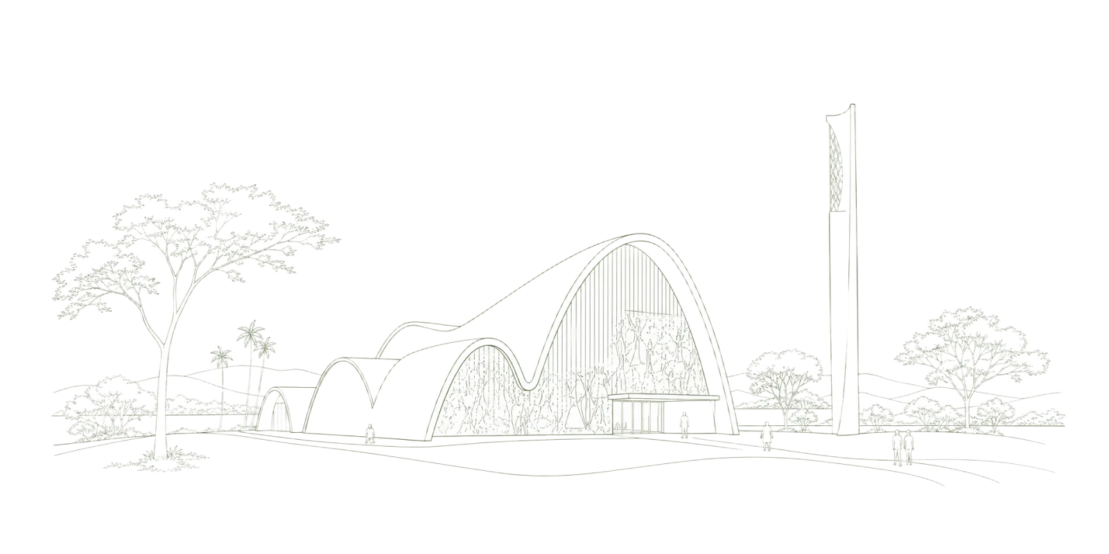 Ilustração arquitetônica da Igrejinha da Pampulha